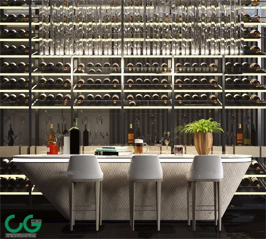 Modern light luxury bar counter bar chair 3d model